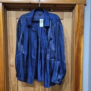 torrid Blue Satin Button-Up Blouse